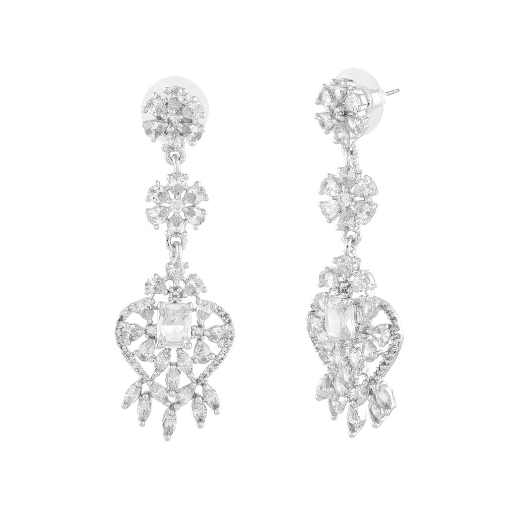 Estele Rhodium Plated Cz Astonishing Drop Earrings For Women : AD-114707-IRWEER