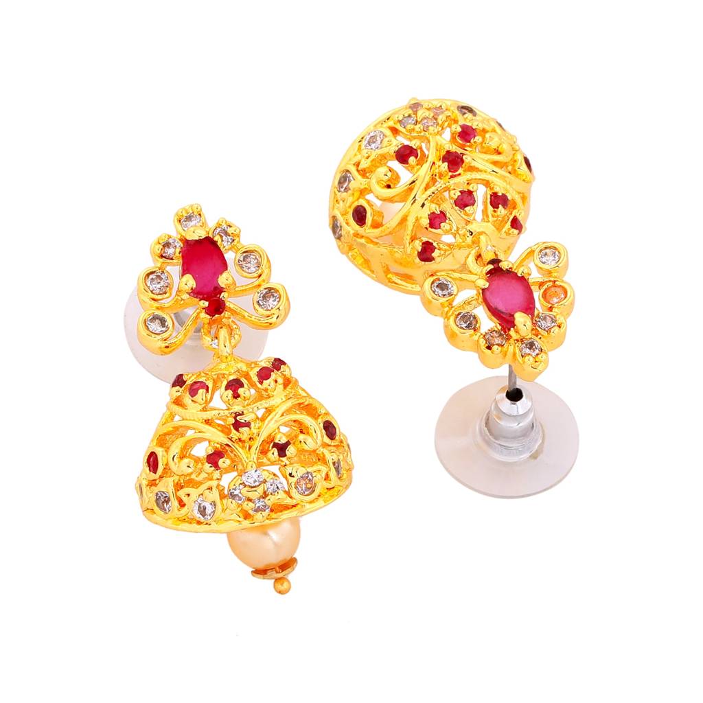 Estele Gold Plated Cz Traditional Bridal Choker Set With Pearls & Ruby Crystals For Women : AD-544C-IGNKER
