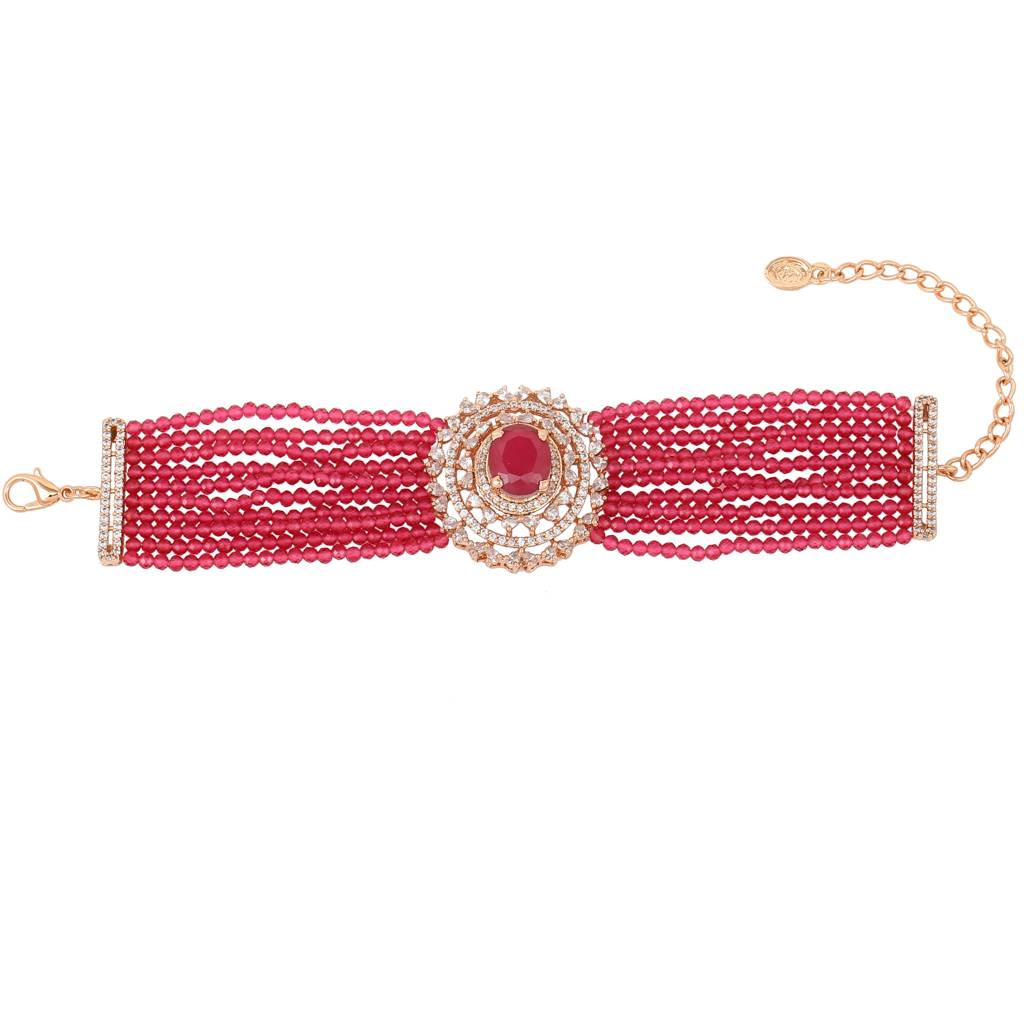 Estele Rose Gold Plated Cz Sparkling Multi-Layered Bracelet With Stones For Women : AD-056-RG-RBBR