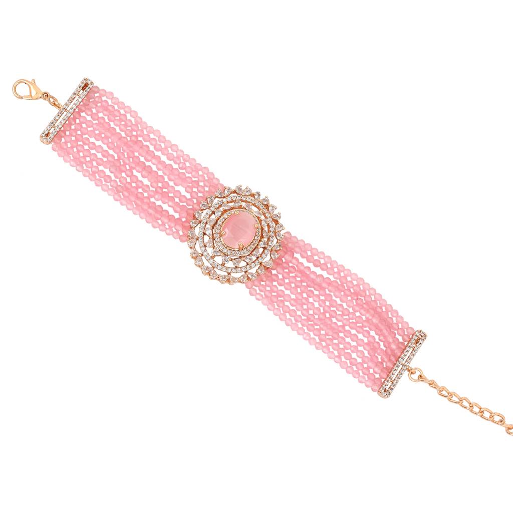Estele Rose Gold Plated Cz Sparkling Multi-Layered Bracelet With Stones For Women : AD-056-RG-MPBR