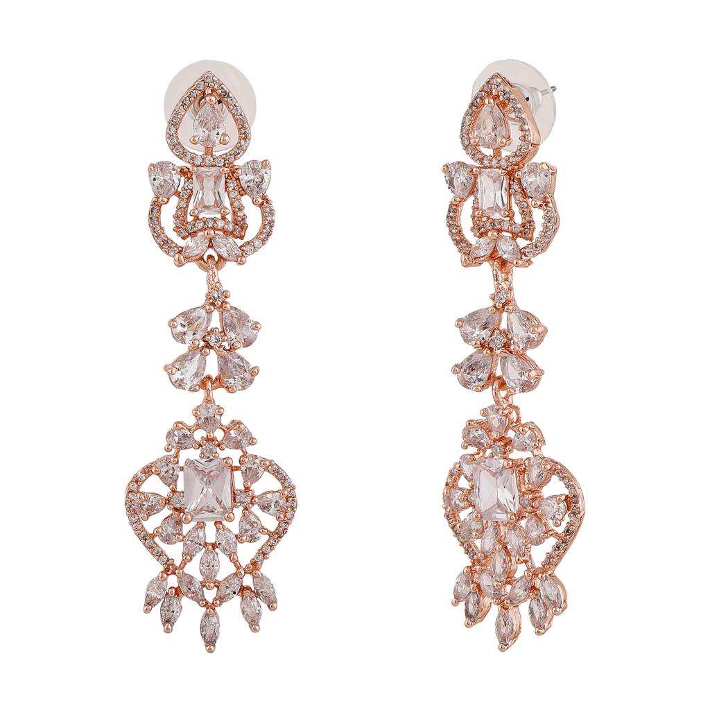 Estele Rose Gold Plated Cz Magnificent Drop Earrings With White Crystals For Women : AD-114704-RGWEER