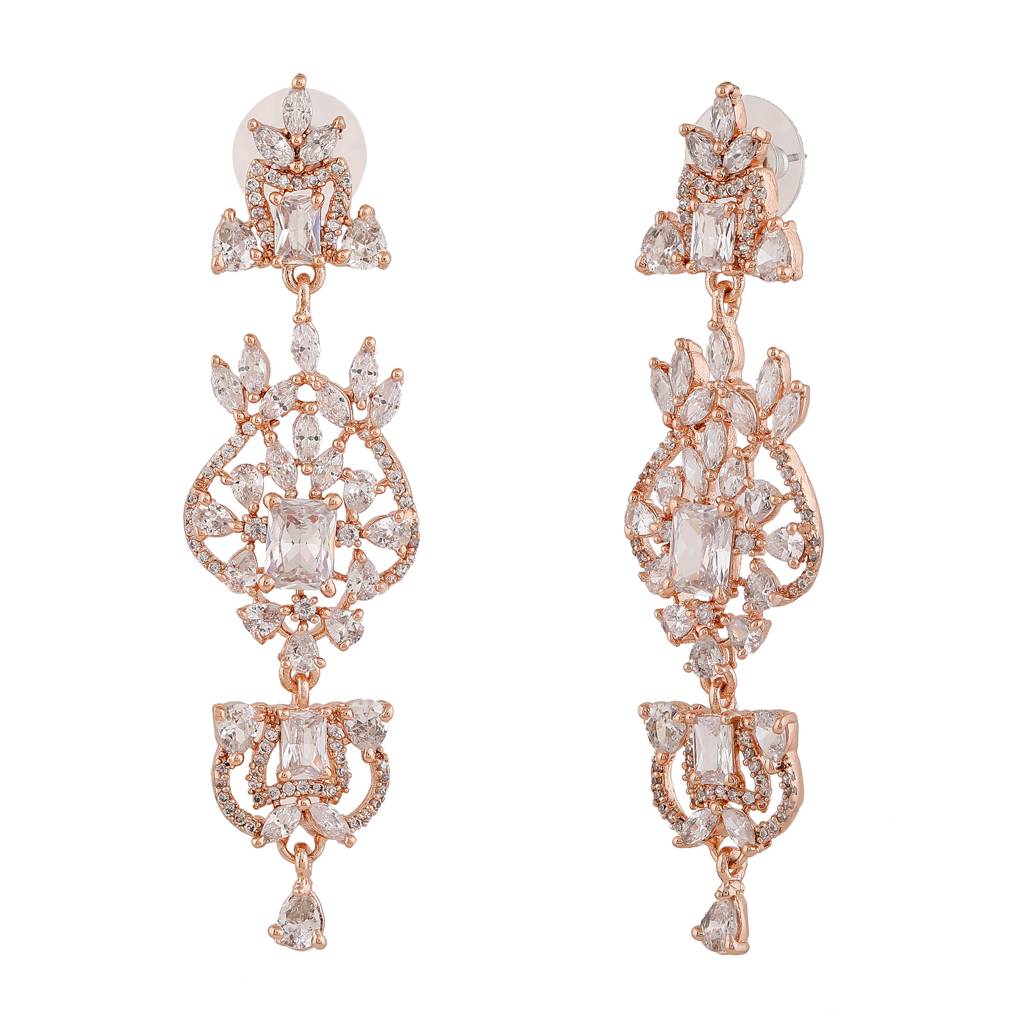 Estele Rose Gold Plated Cz Astonishing Drop Earrings For Women : AD-114705-RGWEER