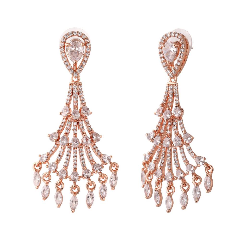 Estele Rose Gold Plated Cz Beautiful Designer Earrings For Women : AD-113725-RGER