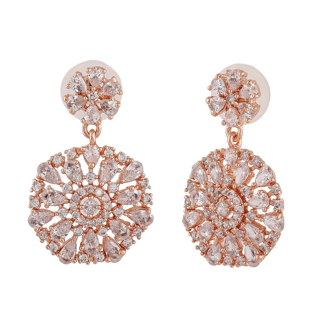 Estele Rose Gold Plated Cz Gorgeous Drop Earrings With White Crystals For Women : AD-114710-RGWEER