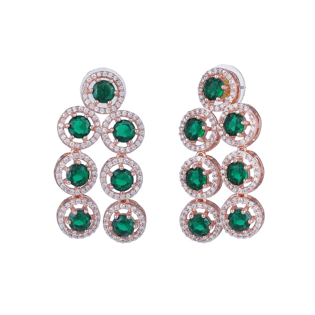 Estele Rose Gold Plated Cz Splendid Drop Earrings With Green Stones For Women : AD-771-RGGNERER