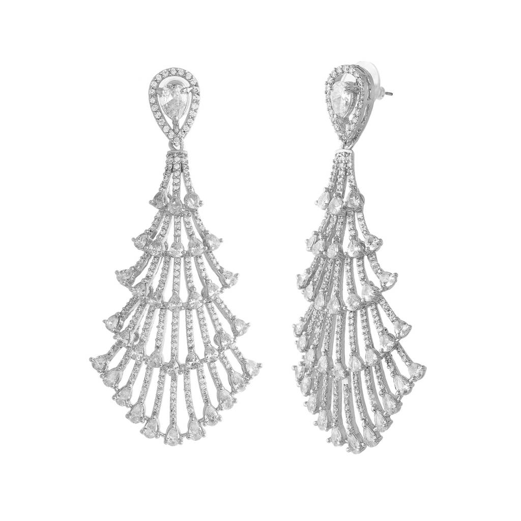 Estele Rhodium Plated Cz Magnificent Drizzle Designer Earrings For Women : AD-113724-IRER
