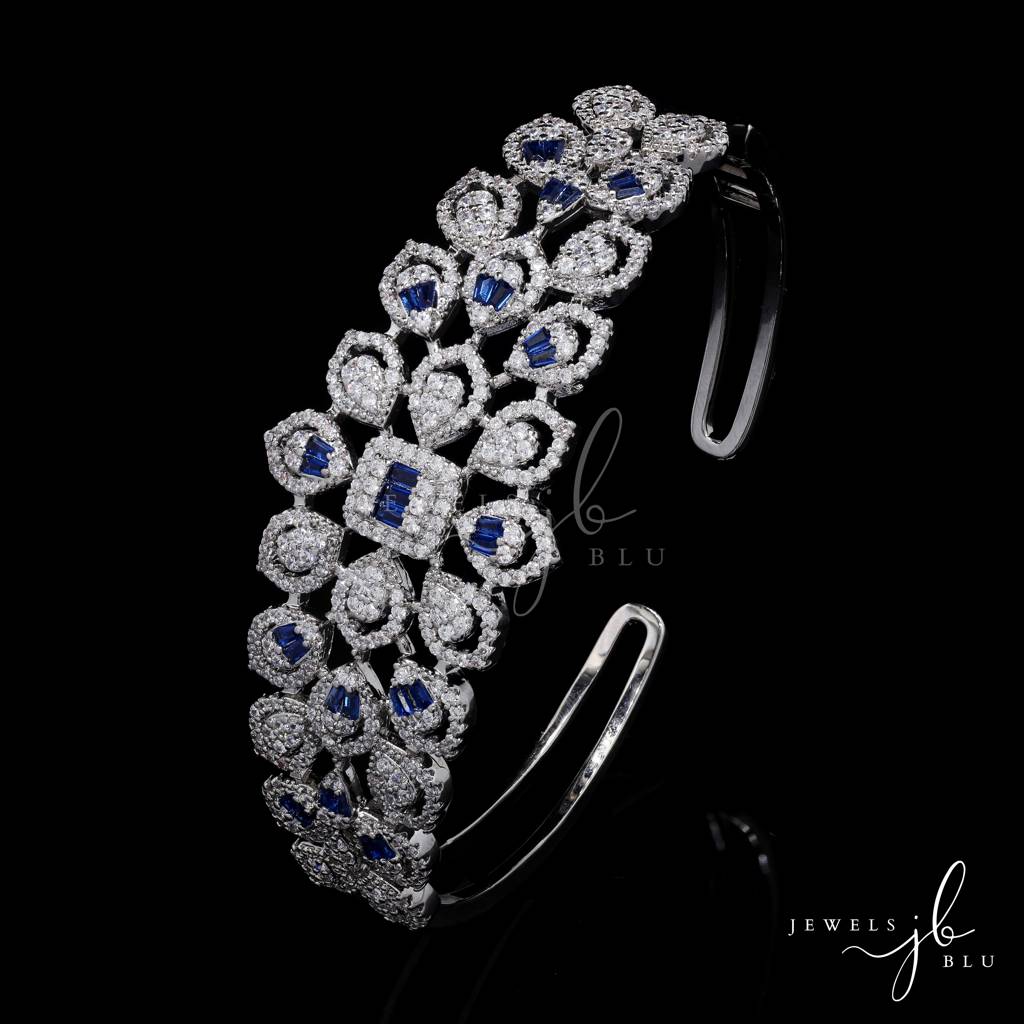 Premium Octa Setting Hydro Blue Sapphire Broad Bridal Zina Openable Kada Bracelet : 400030