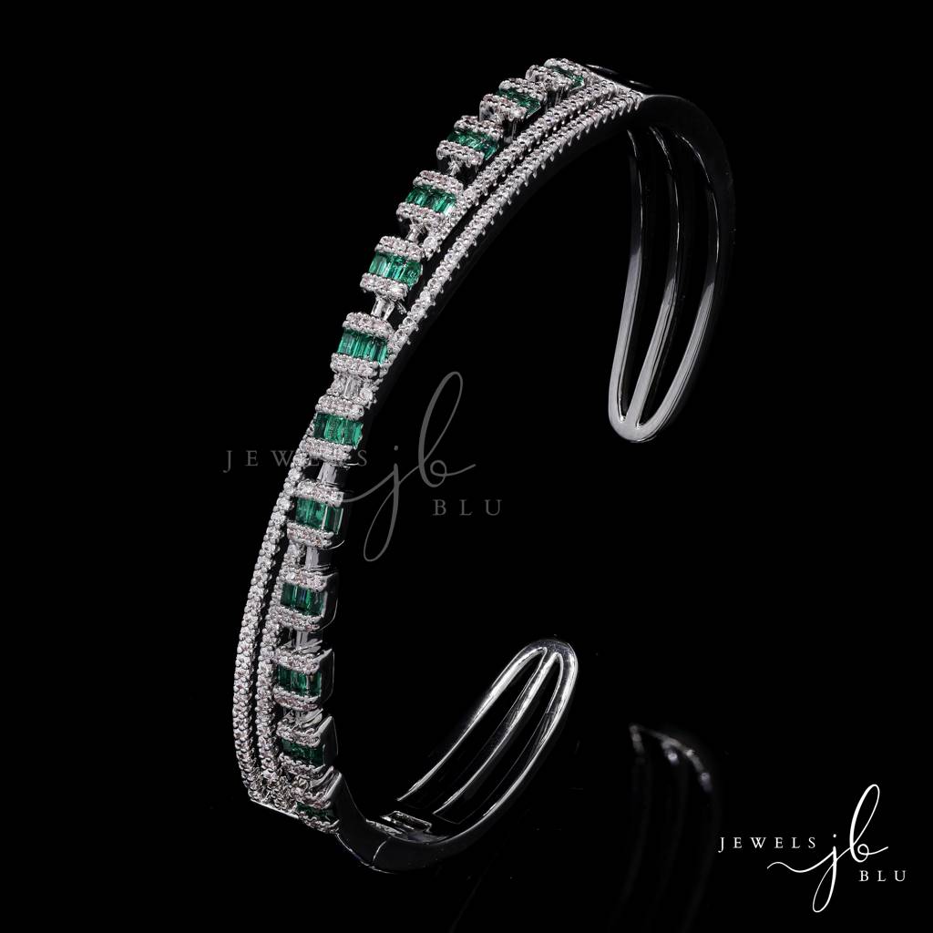 Premium American Diamond Studded Intertwined Debby Openable Bracelet With Emerald Detailing : 400043