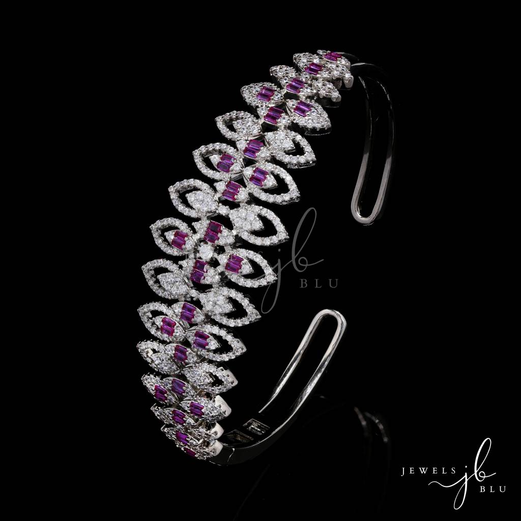 Premium American Diamond Marquise Motiff Openable Bridal Bracelet With Ruby Detailing : 400047