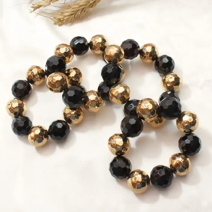 Tfc Black And Gold Bold Bead Gold Plated Stacked Bracelet (Set Of 4) : 40110