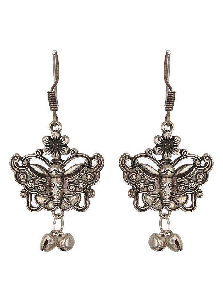 Silver Toned & Silver Plated Textured & Beaded Jewellery Set : 40251