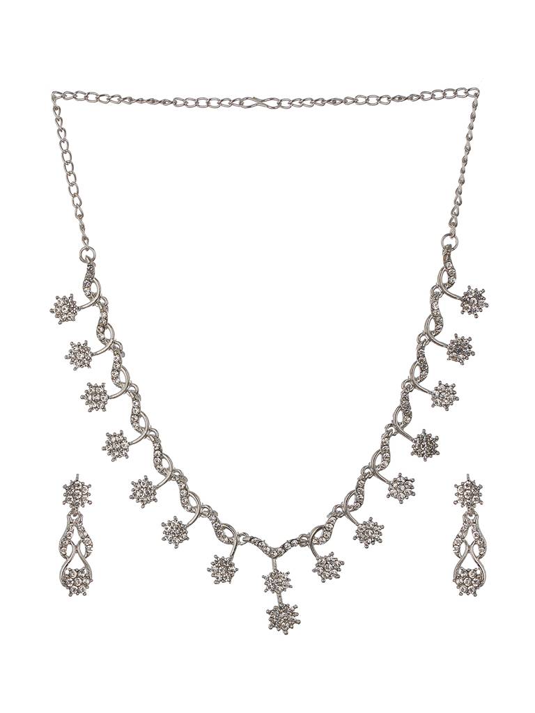 Rhodium-Toned, Rhodium-Plated & White Ad Studded Jewellery Set : 40263