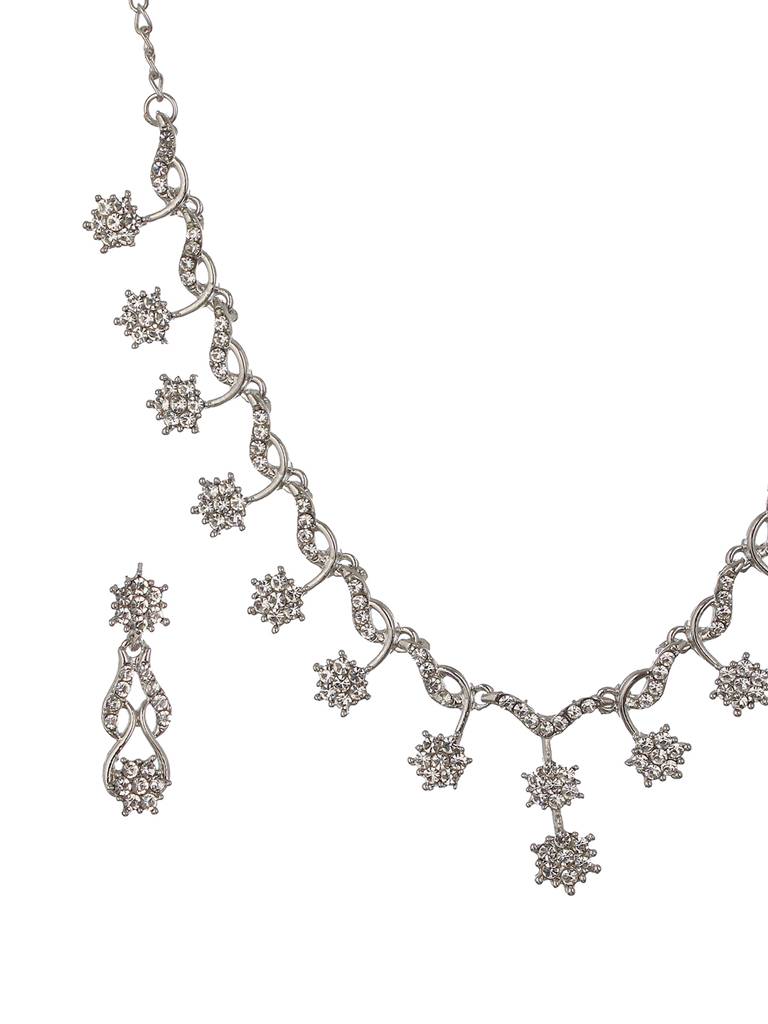Rhodium-Toned, Rhodium-Plated & White Ad Studded Jewellery Set : 40263