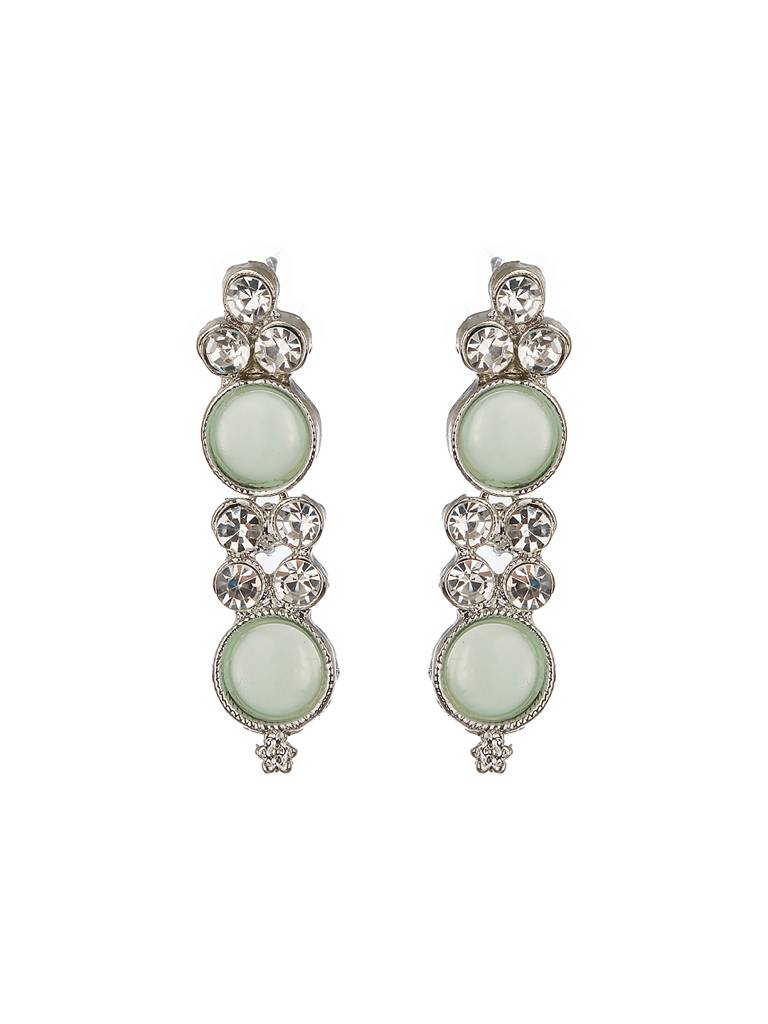 Rhodium-Plated Green Ad-Studded Jewellery Set : 40264
