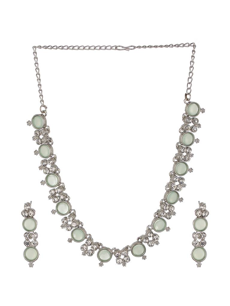 Rhodium-Plated Green Ad-Studded Jewellery Set : 40264