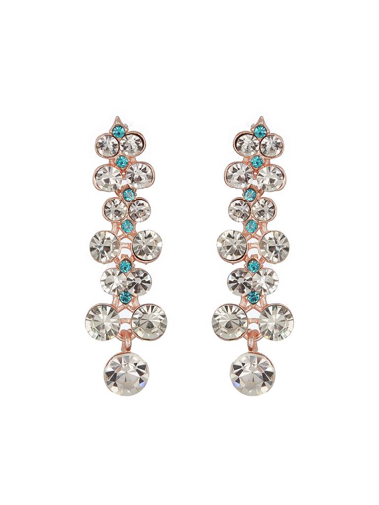 Rhodium-Plated Blue & White Crystal-Studded Fascinating Designer Jewellery Set : 40265