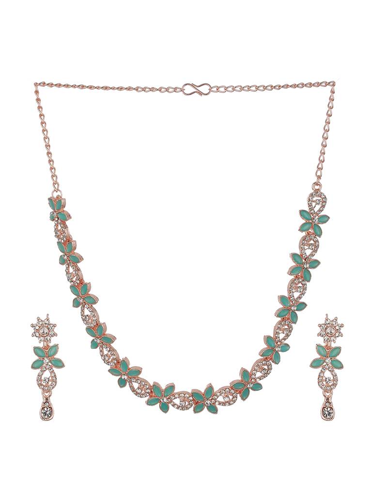 Women Rose Gold-Plated Ad Studded Jewellery Set : 40269