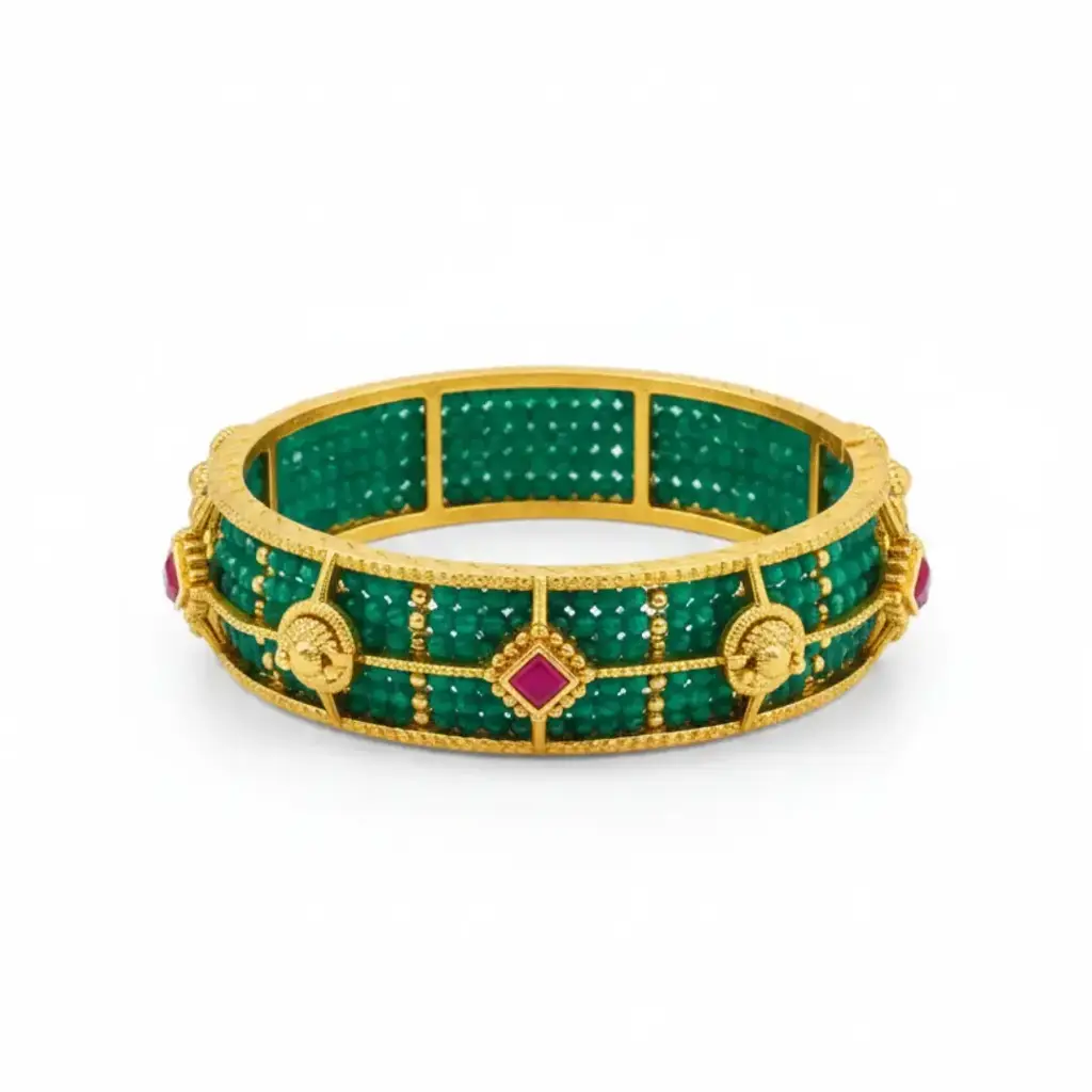 Antique Ruby Peacock Kada Bangle | 1 Gram Gold-Plated Temple Jewellery : J-1118