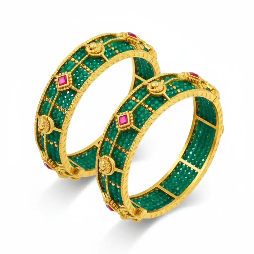 Antique Ruby Peacock Kada Bangle | 1 Gram Gold-Plated Temple Jewellery : J-1118