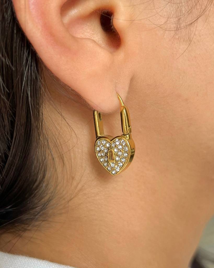 18K Gold Plated Love Lock Heart Earrings : E84