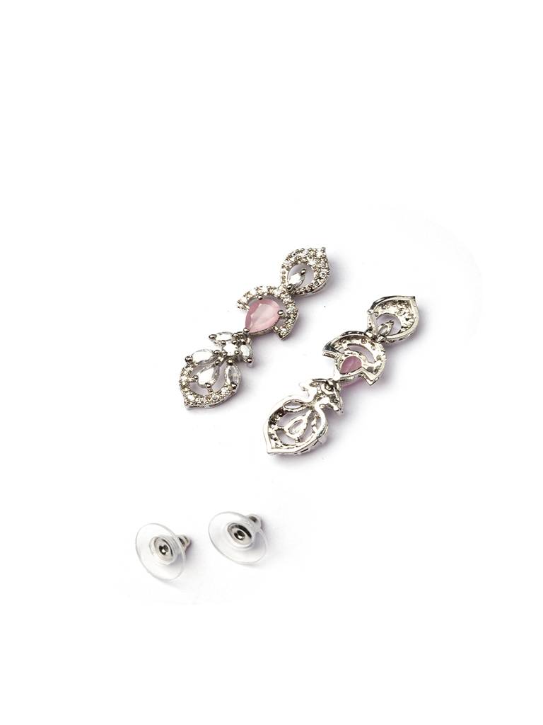 Elegant Leaf Style American Diamond Necklace Set With Sleek Earrings : AD138PINK