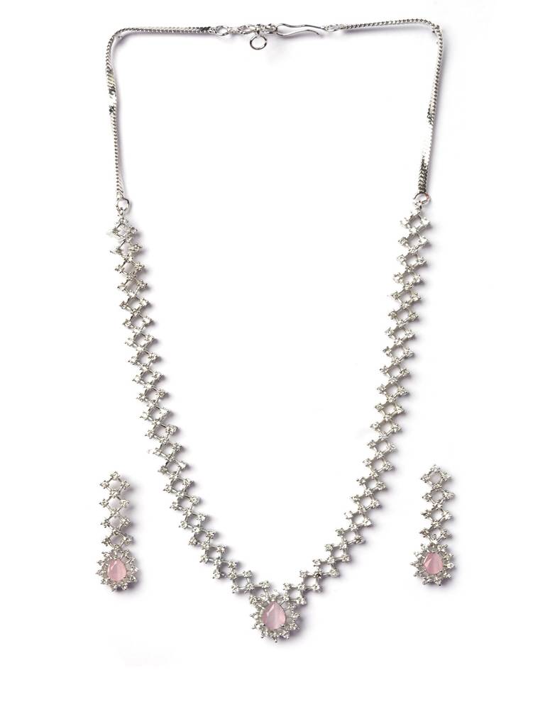 Handmade Sleek Ad Pendant Style Necklace Setâ : AD143PINK