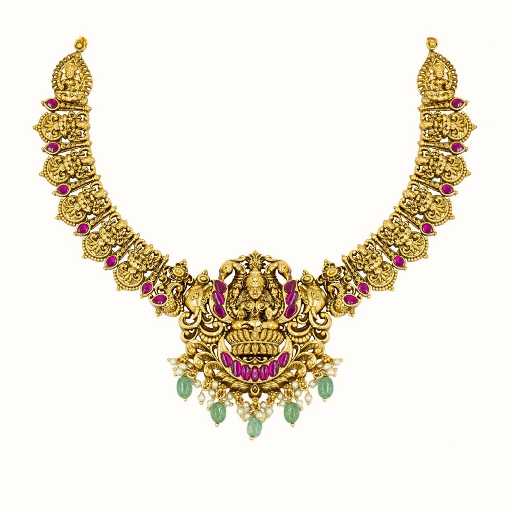 Anuradha Short Necklace Set  – 1 Gram Gold Plated Temple Jewellery : J-138