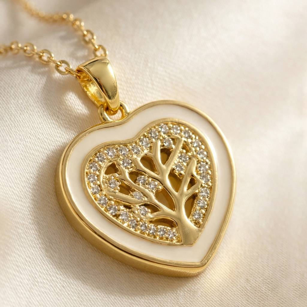 Gold-Plated Tree Of Life Heart Anti-Tarnish Pendant Necklace : HSPS60MB1548
