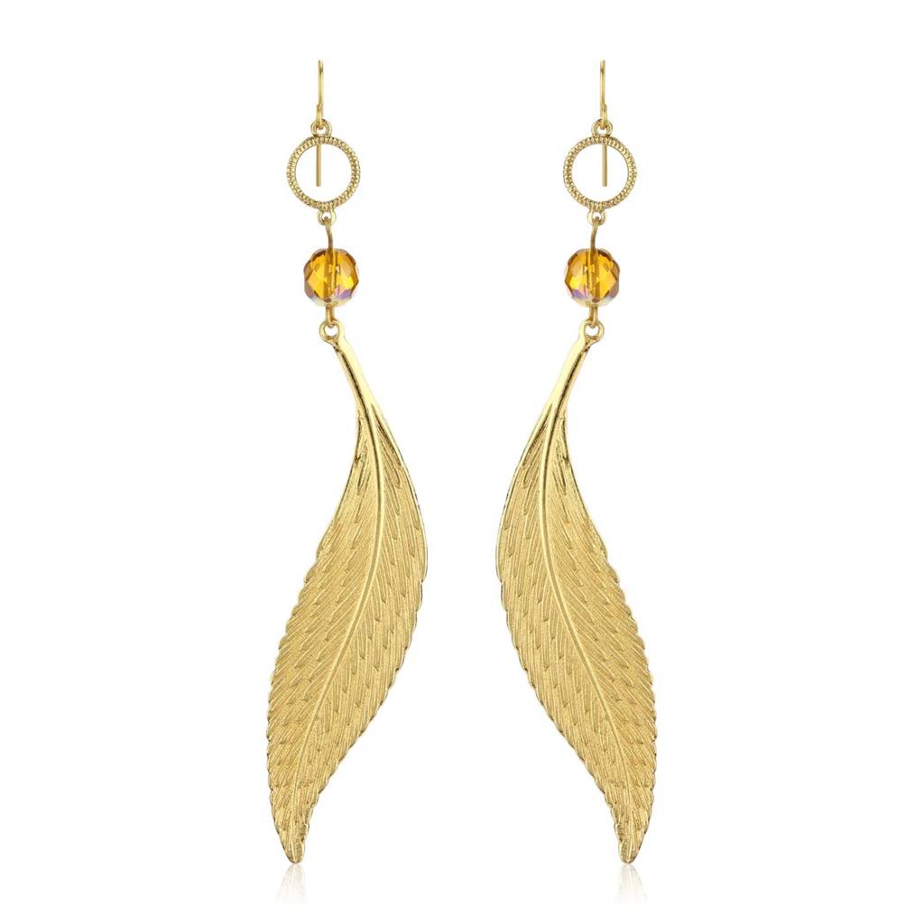 Estele Gold Plated Leaf Designer Dangle Earrings For Women : 429729ER