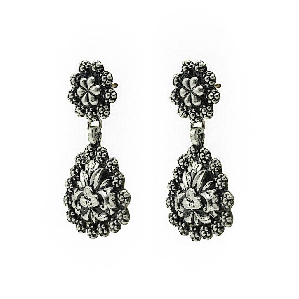 925 Pure Silver Antique Necklace & Earrings Set | Oxidized Silver Necklace Set : NL1015A