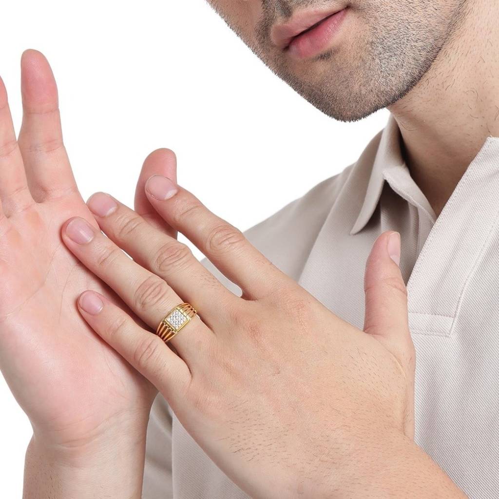 Gilded Radiance Cz Gold-Plated 925 Sterling Silver 1 Micron Ring For Him (Adjustable) : M-RNG-40231-G-1MIC