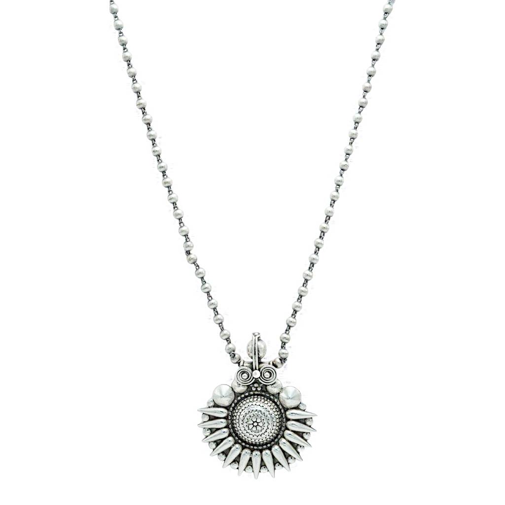 925 Pure Silver Antique Floral Design Necklace | Silver Long Chain Necklace : NL1024A