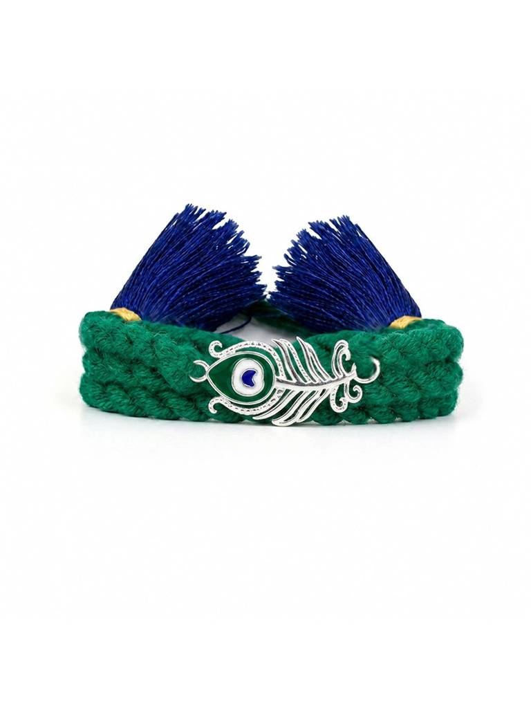 925 Sterling Silver Peacock Thread Rakhi For Brother : RKH-10116-O