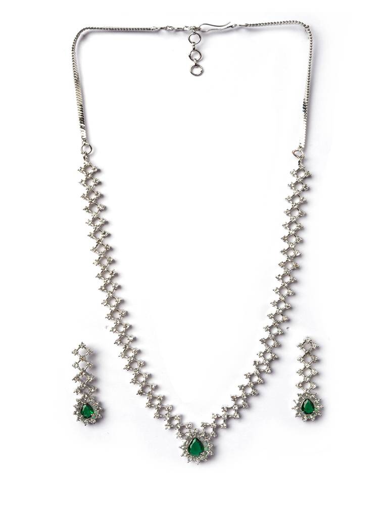Handmade Sleek Ad Pendant Style Necklace Setâ : AD143GREEN