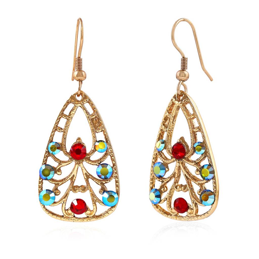 Estele Gold Plated Multi Color Swiss Crystal Drop Earrings For Women : 432711ER