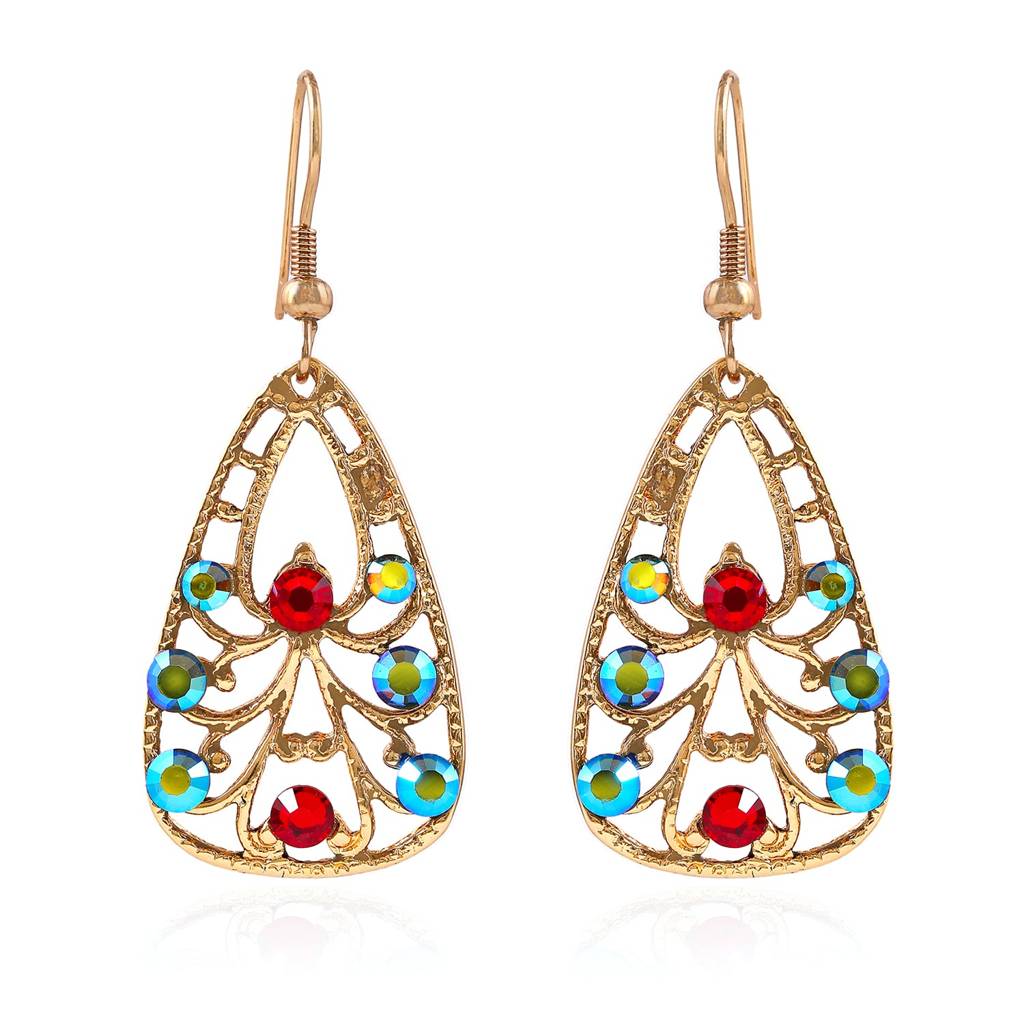 Estele Gold Plated Multi Color Swiss Crystal Drop Earrings For Women : 432711ER