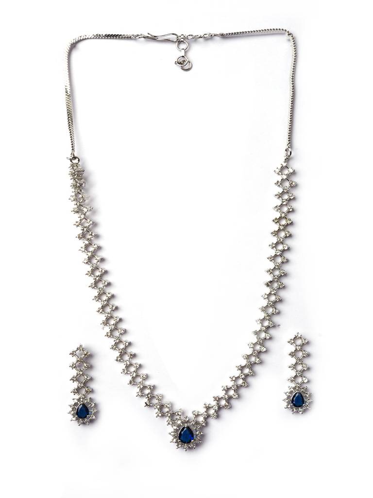 Handmade Sleek Ad Pendant Style Necklace Setâ : AD143BLUE