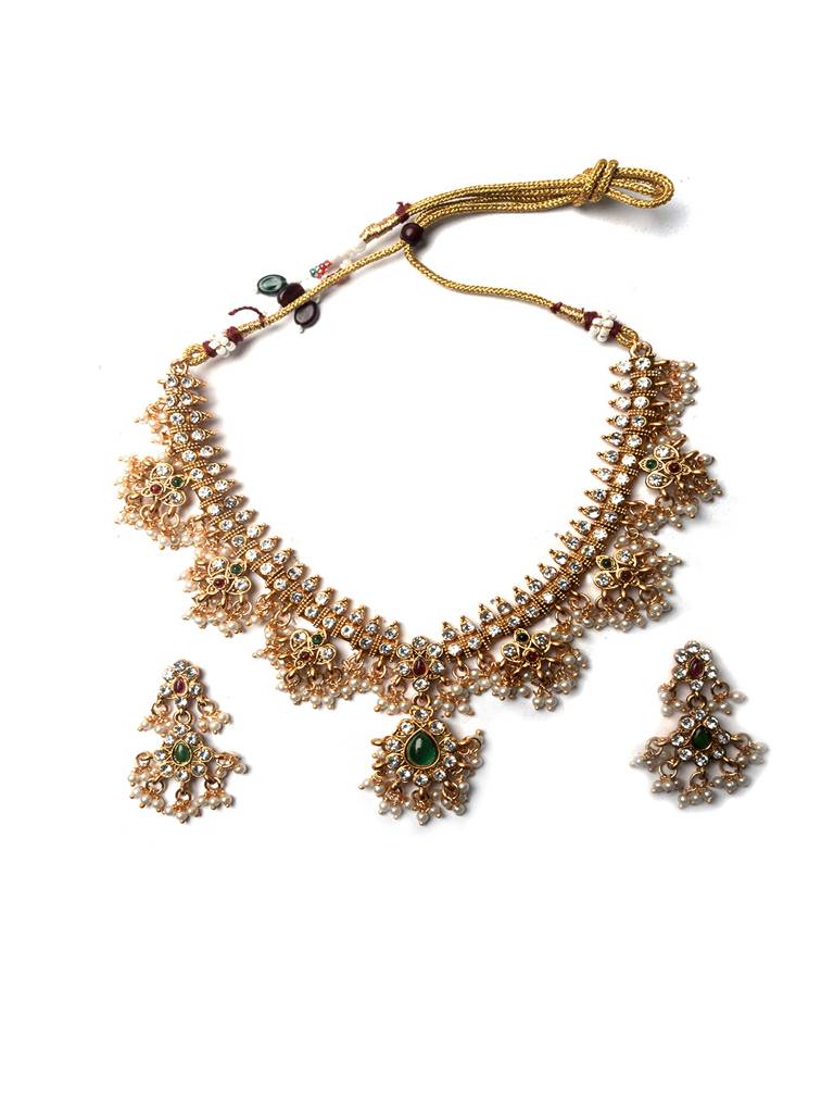 Short Guttapusalu Necklace Set - A Regal South Indian Bridal Jewellery : SATJS288SHORT