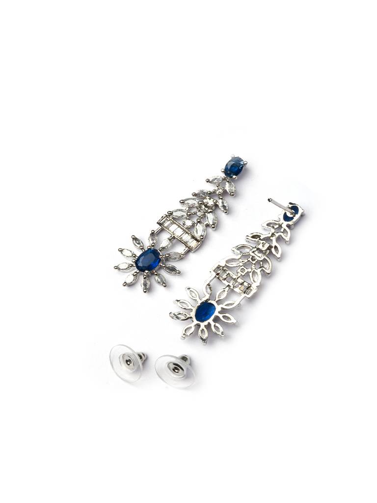 Silver Plated American Diamond Studded Dual Shade Necklace Set : AD142Blue