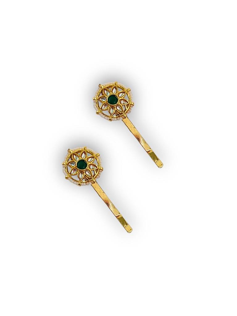 Viana Jewels Kundan Green Hair Pins ( Set Of 2) : BA48