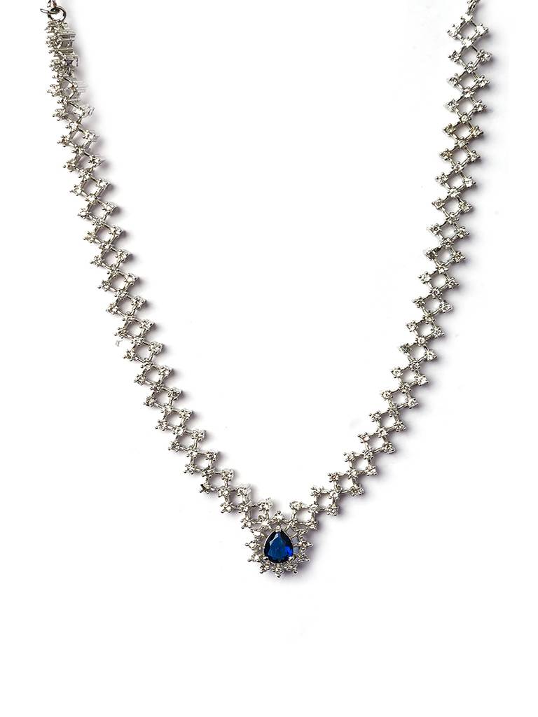 Handmade Sleek Ad Pendant Style Necklace Setâ : AD143BLUE