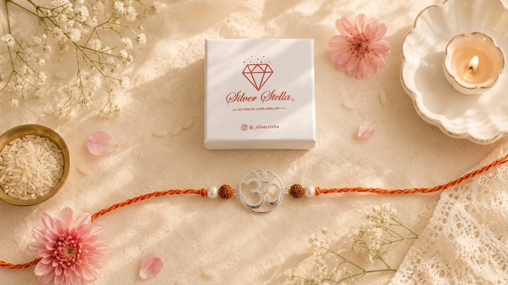 925 Sterling Silver  Om Rudraksh Pearl Rakhi : SSRK29