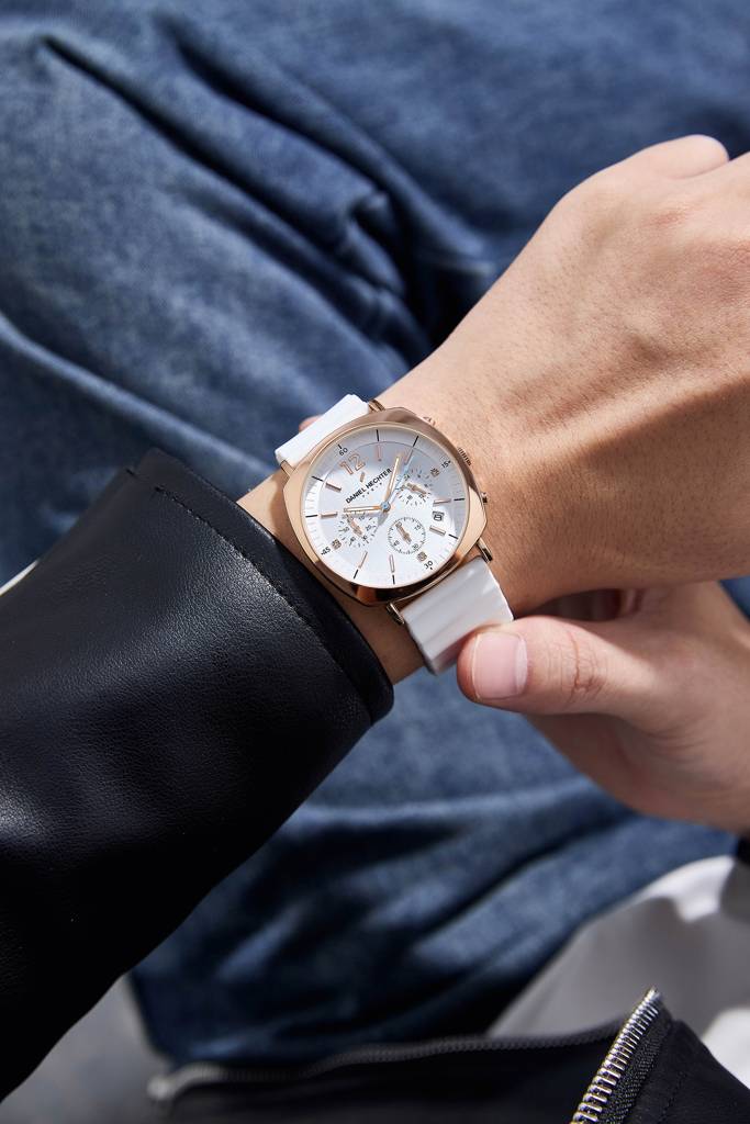 Daniel Hechter Paris Cluny Collection Multifunction Watch For Men With Round Dial, Date Display And Wavy Pattern  : DHM1019-04