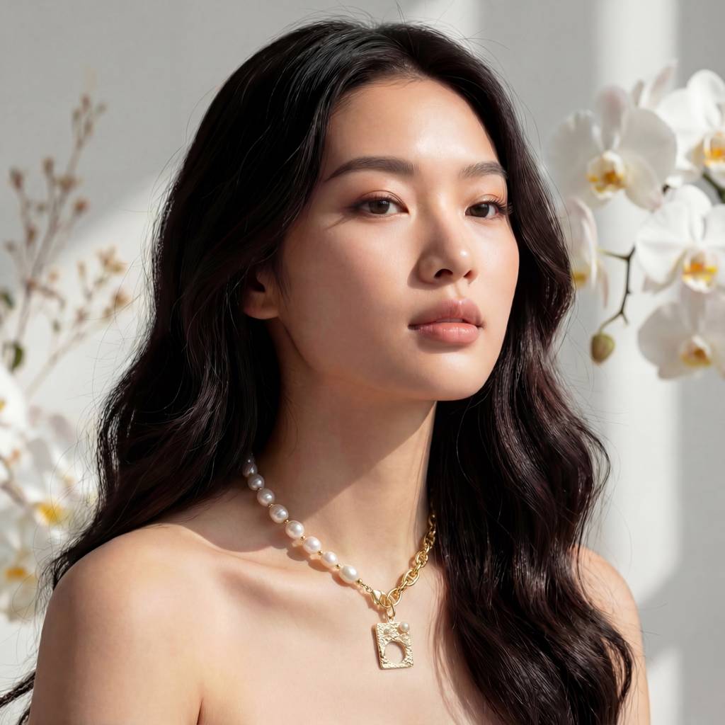 Korean Pearl And Anchor Link Necklace : YUFSNL252