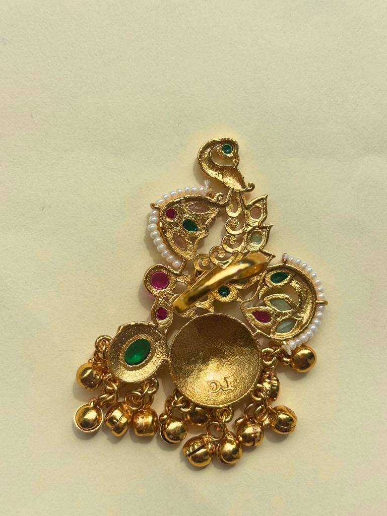 Gold-Plated Kundan Stones Ghungroo Adjustable Finger Ring : VI26RIAD1000034