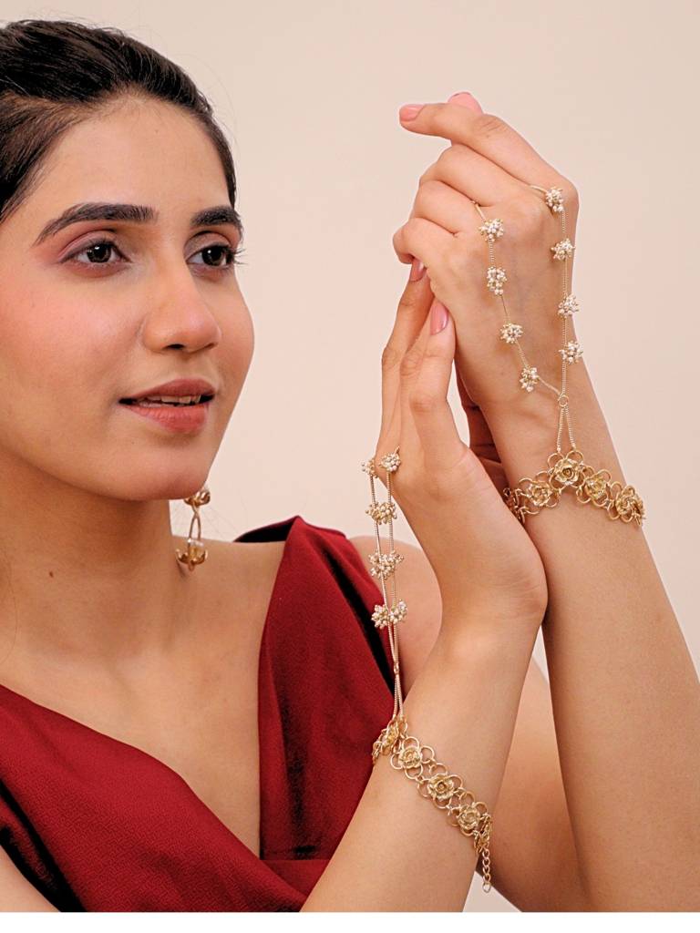 Shehzaadi Hathphool For Women Brass 18K Gold Plated Handmade : BJV011