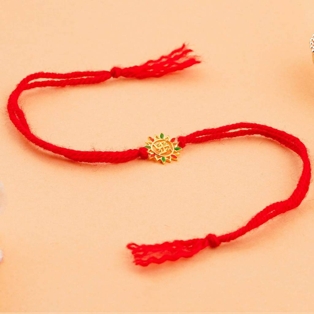 Golden Swastik Enamel Rakhi : ZLRH-1033
