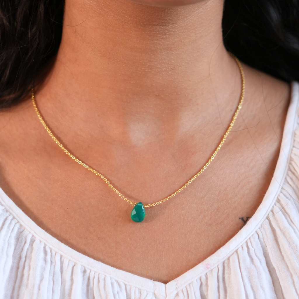 Green Onyx Drop Necklace : EDN-GRO