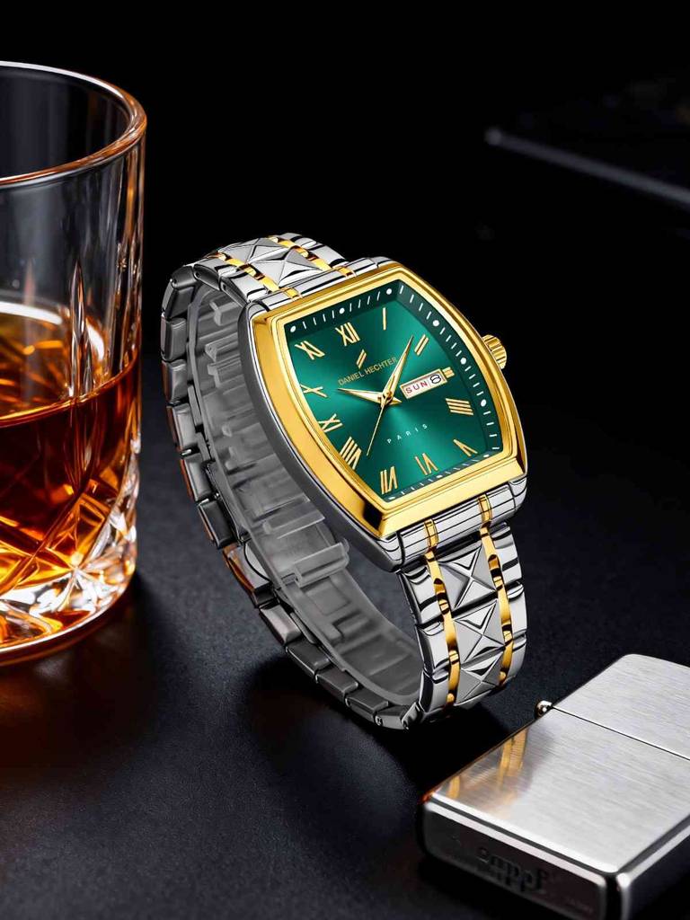 Daniel Hechter Duroc Collection Luxury Watch For Men With Roman Indices, Day-Date Display And Two-Tone Studded St : DHM1025-33