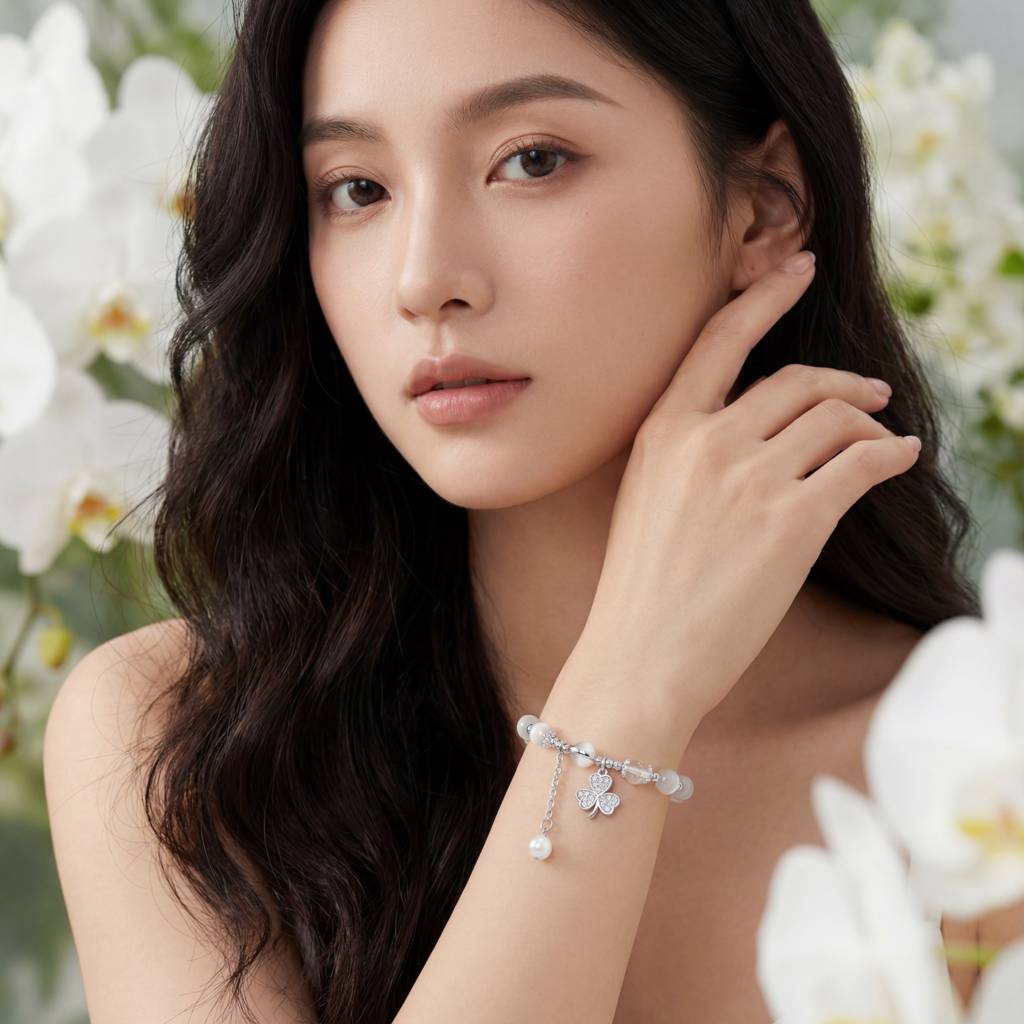 Korean Pavé Clover Charm Bracelet : YUFSBR216